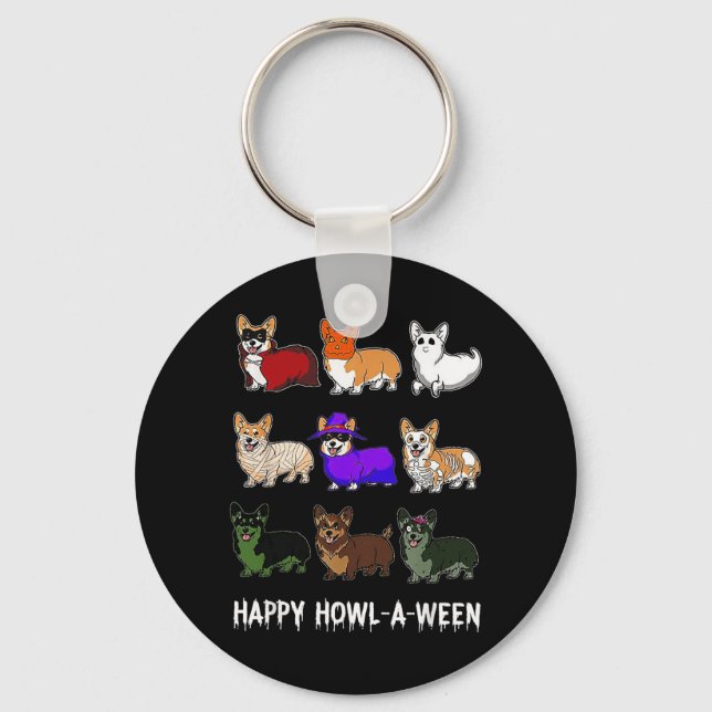 Chaveiro Corgi Engraçado Dia das Bruxas Feliz Howl-o-ween (Frente)