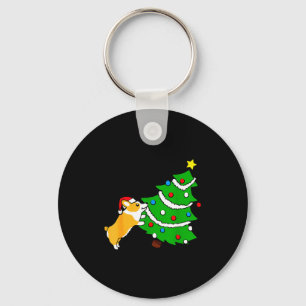 Chaveiro Corgi Engraçado Empurrando Árvore de Natal Xmas Mã