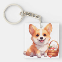 Corgi joyeux avec un panier de pique-nique