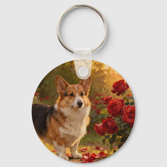 Chaveiro Corgi nas Rosas V (Frente)