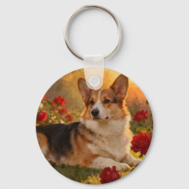 Chaveiro Corgi nas Rosas VI (Frente)