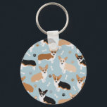 Chaveiro Corgi - Patas e Ossos do Cão<br><div class="desc">Cães de Corgi,  bonitos,  com casaco de cor vermelha e tripla,  com estampas de pata e padrão de ossos de cães.</div>