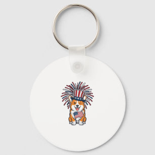 Chaveiro Corgi Patriótico Fogos de Artifício Cão Desenho Ve