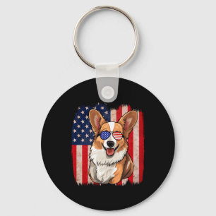 Chaveiro Corgi Sungles American Flag Usa Patriótico 4º De J