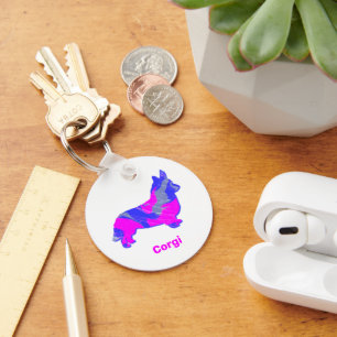 Chaveiro Corgi Welsh Dog Silhouw Pink Azul Branco