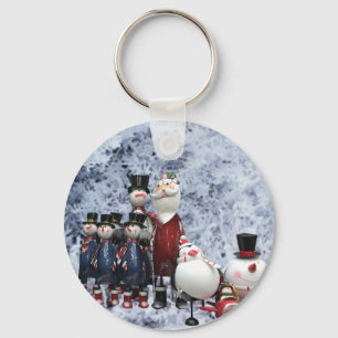 Chaveiro Coro de estanho de Natal, com Papais noeis, Snowma