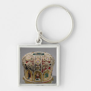 Chaveiro Coroa da mitra ajustada com pérolas e precioso