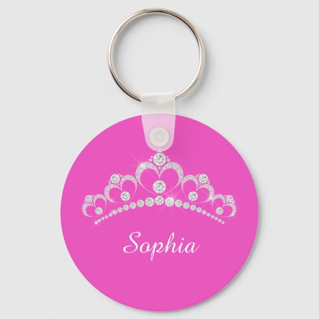 Chaveiro Coroa de Diamante Branco, Nome do Script DIY, Fuch (Frente)