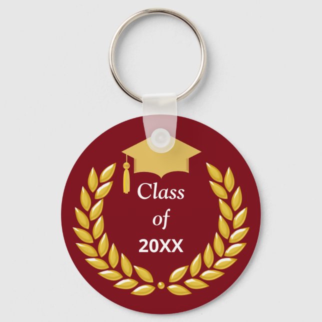 Chaveiro Coroa de Louros Dourada Classe de 20XX em Borgonha (Frente)