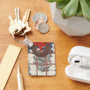 Chaveiro Coroa de Natal Vintage em uma Janela com Neve