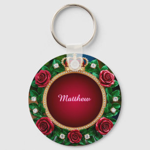 Chaveiro Coroa de Ouro Luxuosa Adornada Com Rosas