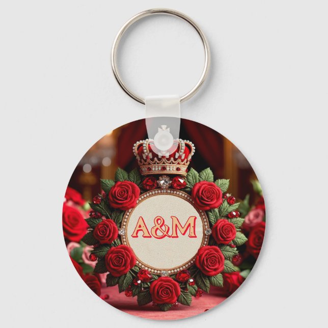 Chaveiro 👑 Coroa de Rosa Personalizada com Monograma e Nom (Frente)