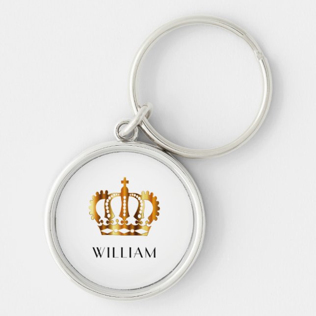 Chaveiro Coroa Dourada Real Nome Personalizado Branco (Frente)