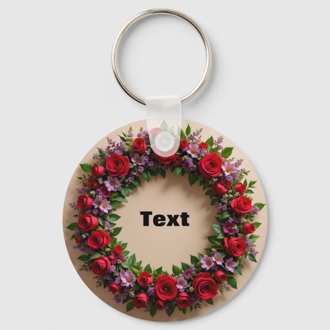 Chaveiro Coroa Floral com Rosas Vermelhas e Flores Cor-de-R (Frente)