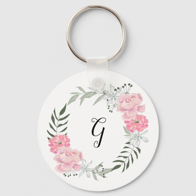 Chaveiro Coroa floral delicada, peônias rosa (Frente)