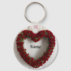 Chaveiro Coroa Floral em Forma de Coração com Rosas Vermelh