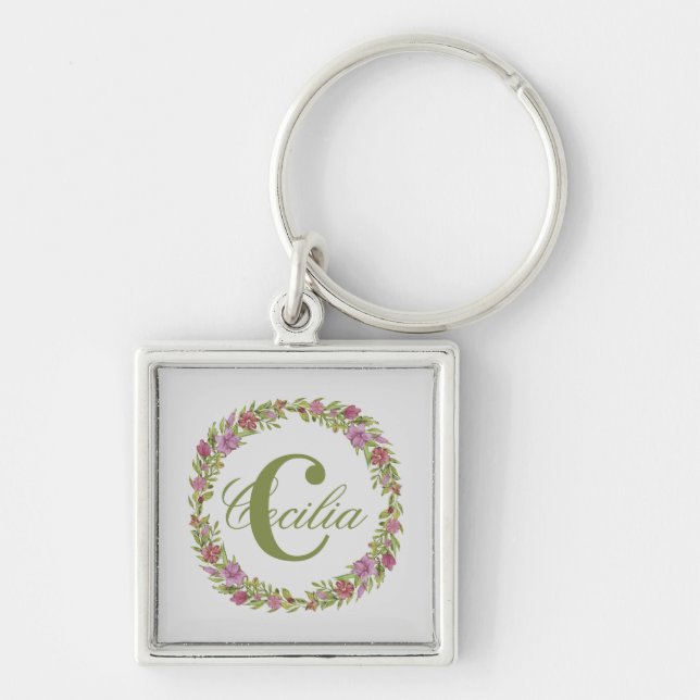 Chaveiro Coroa Floral Personalizada com Monograma de Sobren (Frente)