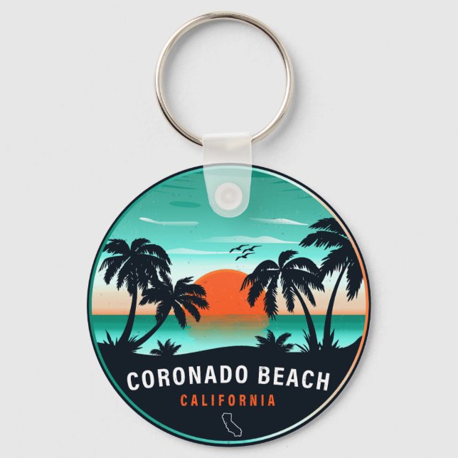 Chaveiro Coronado Beach California Retro Sunset Souvenirs (Frente)