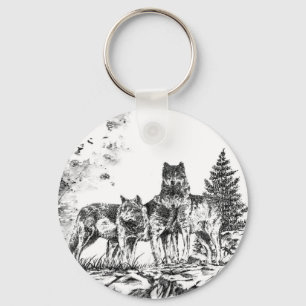 Chaveiro Corrente chave da ilustração de três lobos
