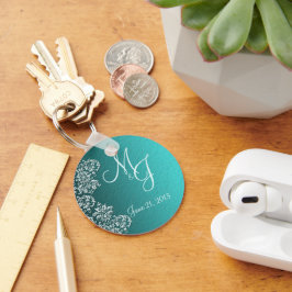 Chaveiro Corrente-chave Damask Turquoise Wedding