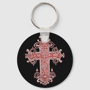 Chaveiro Corrente-chave de Arte Cruzada Rosa Brilhante!