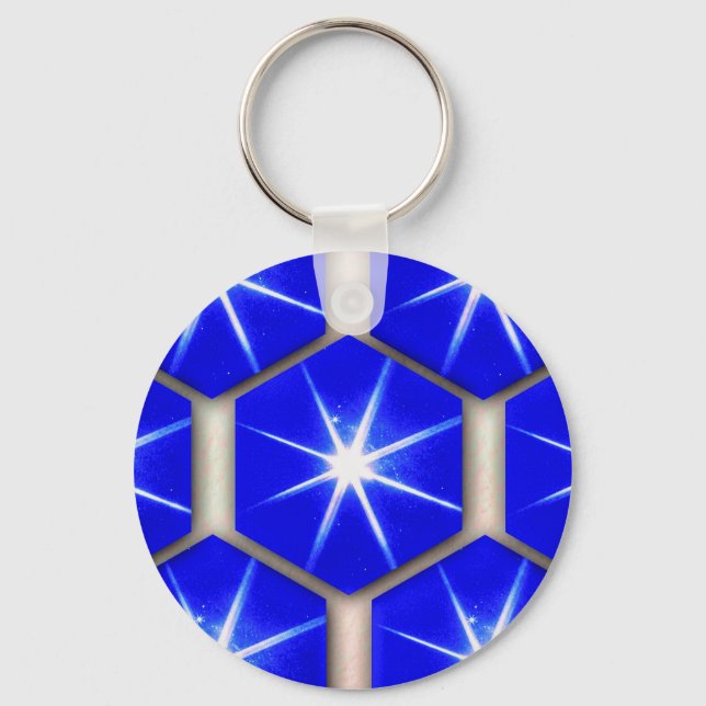 Chaveiro Corrente chave fob com hexágonos azuis e estrelas  (Frente)