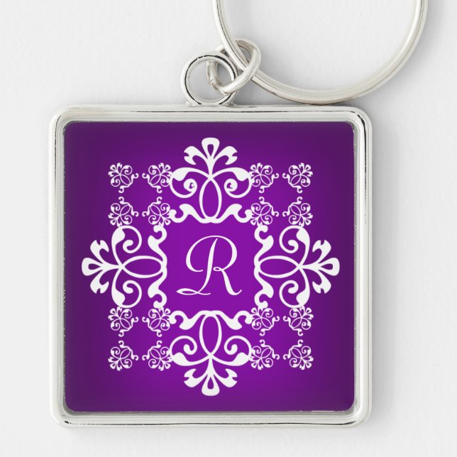 Chaveiro Corrente chave Monogrammed do damasco roxo e (Frente)