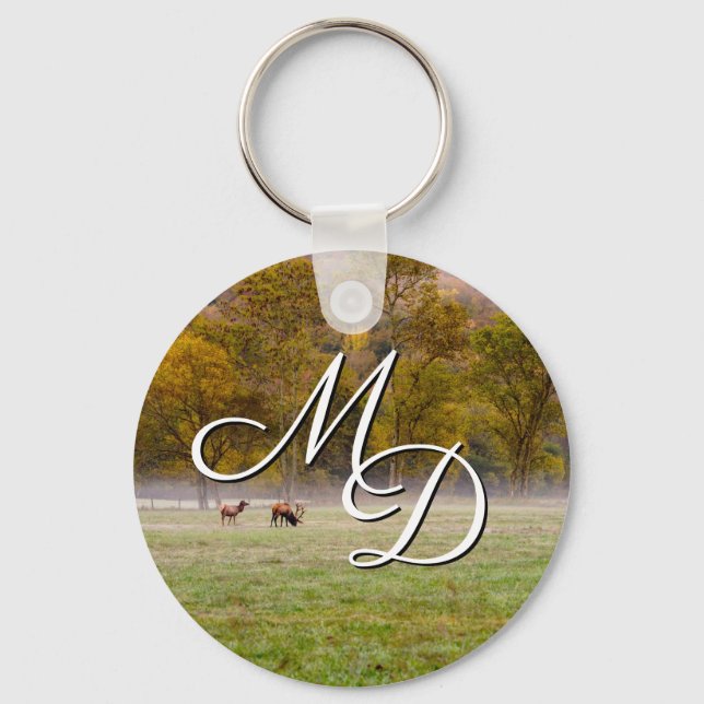 Chaveiro Corrente de Chave do Casal Elk Grazing (Frente)