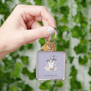 Chaveiro Coruja Branca Chapéu Roxo Lindas Flores