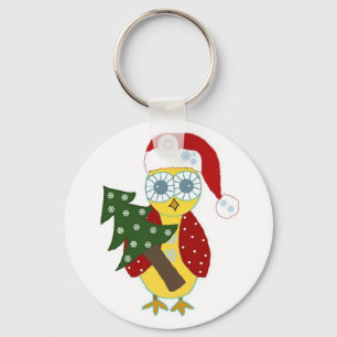 Chaveiro Coruja com chapéu de Papai Noel com árvore de Nata