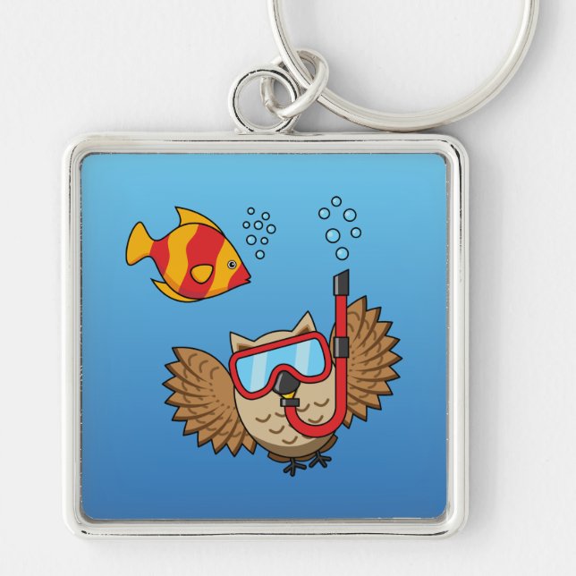 Chaveiro Coruja com Máscara Snorkel e Peixes Tropicais (Frente)