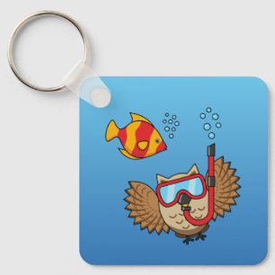 Chaveiro Coruja com Máscara Snorkel e Peixes Tropicais