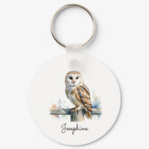 Coruja de Celeiro em Aquarela Nome Personalizado E
