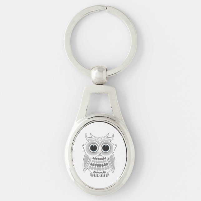 Chaveiro Coruja de desenho animado branco fofo com olhos gr (Frente)