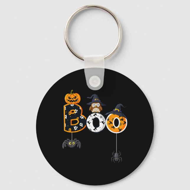 Chaveiro Coruja de Halloween com aranhas de bruxa (Frente)