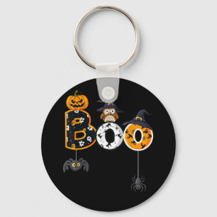 Chaveiro Coruja de Halloween com aranhas de chapéu de brux