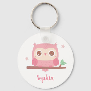 Chaveiro Coruja Rosa Fofa Em Galho, Personalizado Para Meni