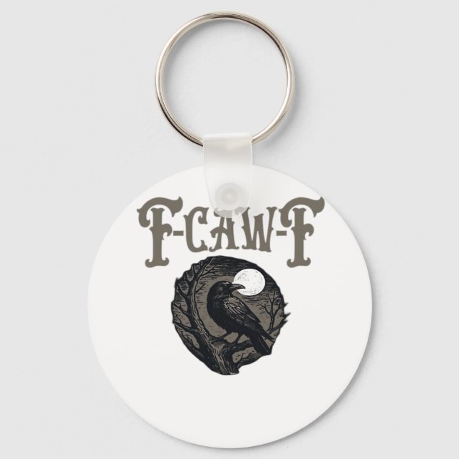 Chaveiro Corvo, F-Caw-F Pássaro Engraçado Lua Gráfico Retro (Frente)