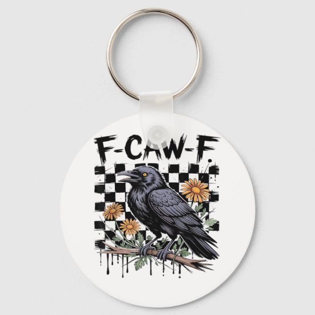 Chaveiro Corvo Floral, F-Caw-F Pássaro Engraçado FCAWF Lua  (Frente)