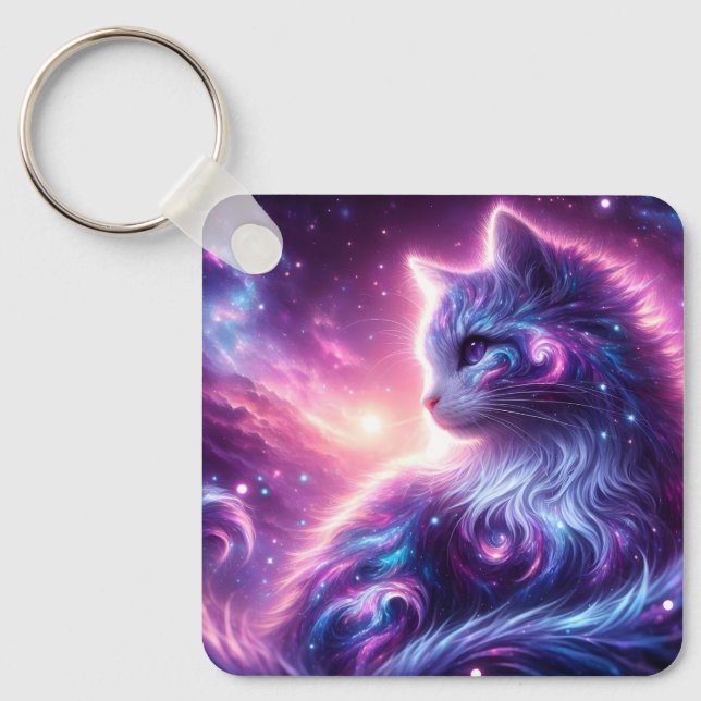 Chaveiro Cosmic Galaxy Mystical Feline Celestial (Frente)