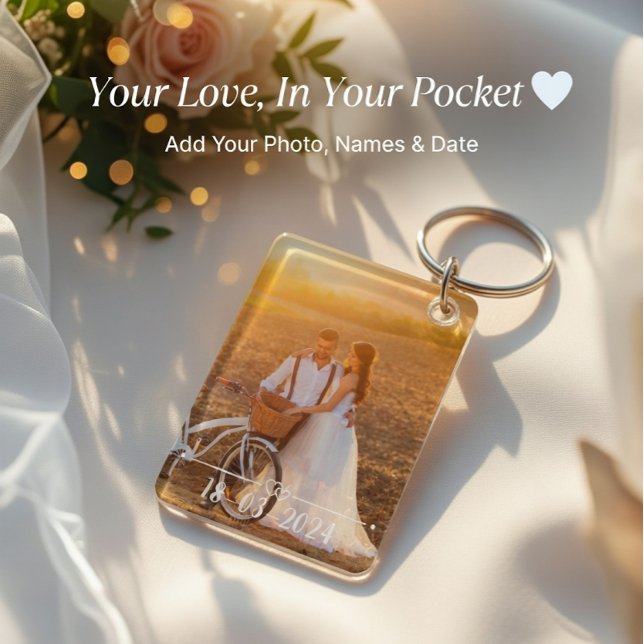 Chaveiro Costum Photo Couples Keychain with Names & Date (Criador carregado)
