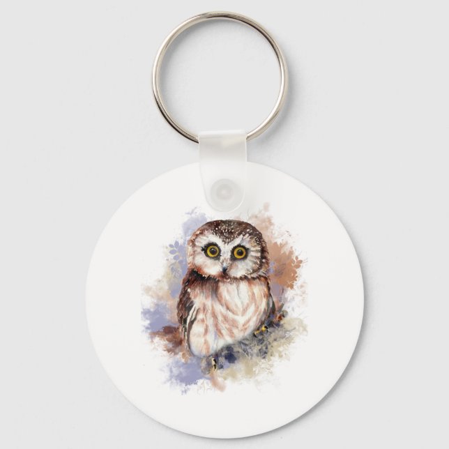 Chaveiro Cota Watercolor Owl Bird Nature art (Frente)
