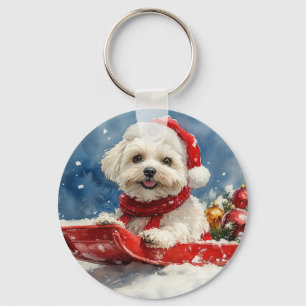Chaveiro Coton De Tulear no Trenó Deixe Nevar Natal