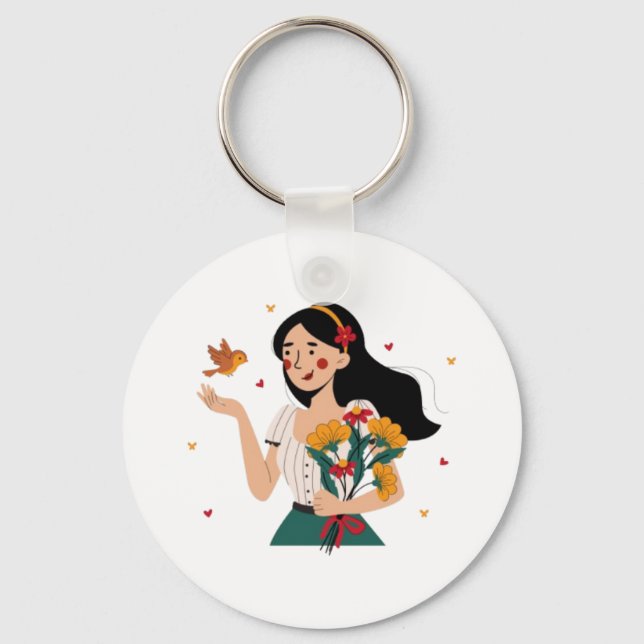 Chaveiro Couple's Matching Flower Illustration keychain (Frente)