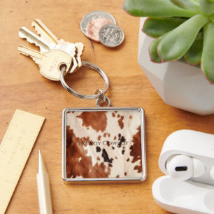 Chaveiro Couro de Vaca Southwest Creme Marrom