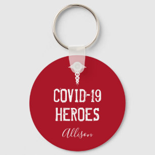 Chaveiro Covid 19 Heroes Red White Caduceus Personalizado