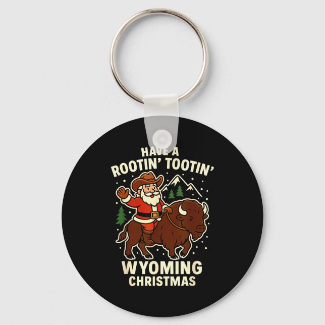 Chaveiro Cowboy Santa Shirt Wyoming Christmas Buffalo Holid (Frente)