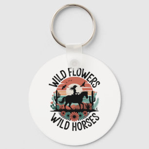 Chaveiro Cowgirl Horseback Andando em Flores Selvagens Meni