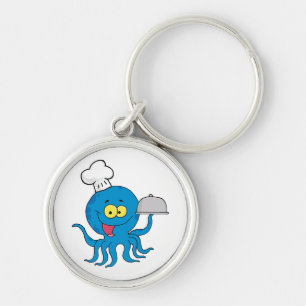 Chaveiro cozinheiro de polvo azul giro com suporte de prato