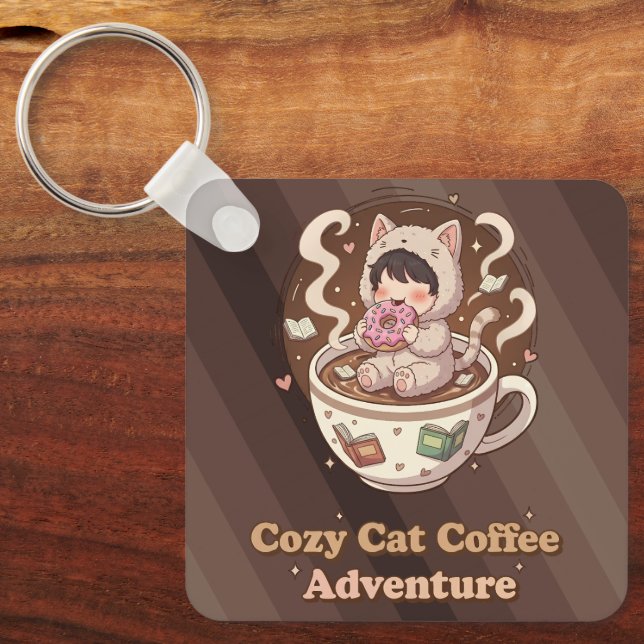 Chaveiro Cozy Cat Coffee Adventure Art (Frente)